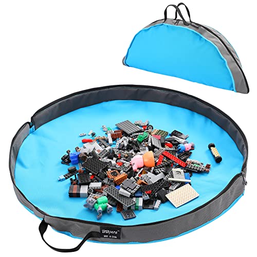 BBpara Toy Storage Bag and Play Mat for Building Bricks Blocks Portable Zipper Toy Storage Bag Designed for Kids entertainment and toy storage to keep the room neat tidy Blue - Image 1