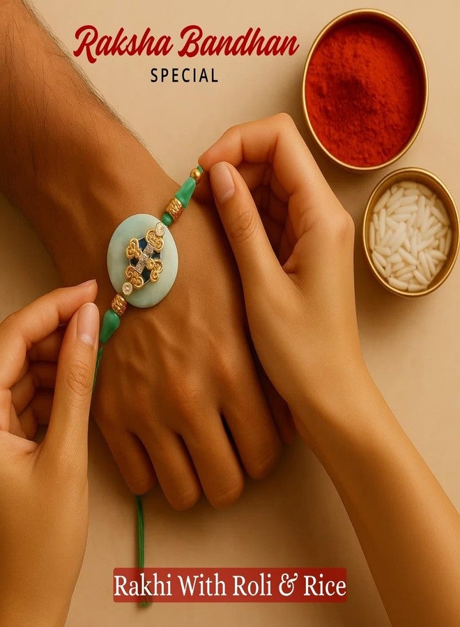 Sage Square Resin Rakhi for Bhai, Brother on Raksha Bandhan | Handmade Designer Resin Art, Thread, Beads & Emotional Bond | Rakhi Gift with Roli Chawal | Traditional Design | Festival Celebration (Type 3) - Image 3