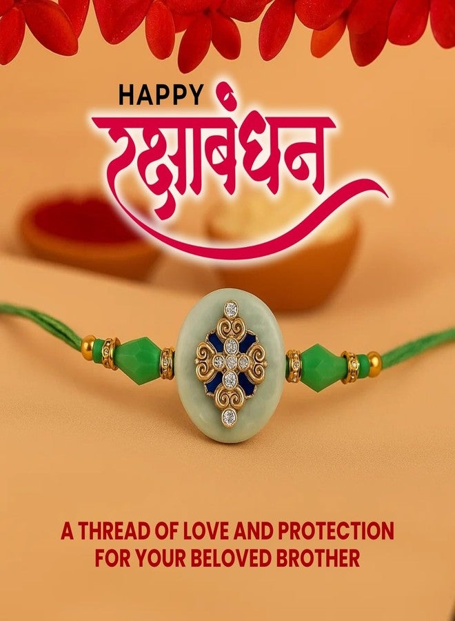 Sage Square Resin Rakhi for Bhai, Brother on Raksha Bandhan | Handmade Designer Resin Art, Thread, Beads & Emotional Bond | Rakhi Gift with Roli Chawal | Traditional Design | Festival Celebration (Type 3) - Image 5