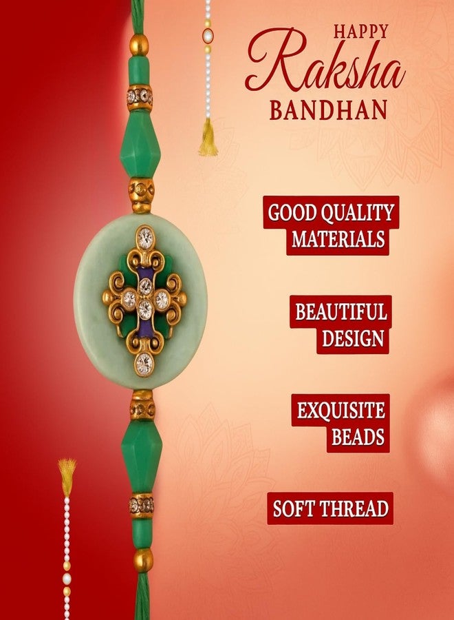 Sage Square Resin Rakhi for Bhai, Brother on Raksha Bandhan | Handmade Designer Resin Art, Thread, Beads & Emotional Bond | Rakhi Gift with Roli Chawal | Traditional Design | Festival Celebration (Type 3) - Image 4