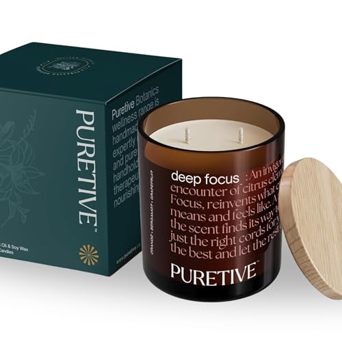 PURETIVE DeepFocus Scented Candle – 100% Pure Soy Wax with Orange, Bergamot & Grapefruit | Strong Fragrance, 35 hrs Burn Time | Energizing Gift for Him & Her - Image 1