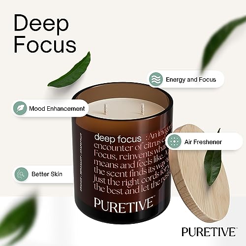 PURETIVE DeepFocus Scented Candle – 100% Pure Soy Wax with Orange, Bergamot & Grapefruit | Strong Fragrance, 35 hrs Burn Time | Energizing Gift for Him & Her - Image 3