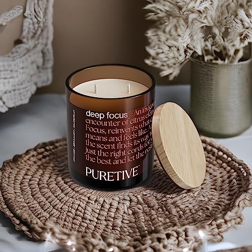 PURETIVE DeepFocus Scented Candle – 100% Pure Soy Wax with Orange, Bergamot & Grapefruit | Strong Fragrance, 35 hrs Burn Time | Energizing Gift for Him & Her - Image 2