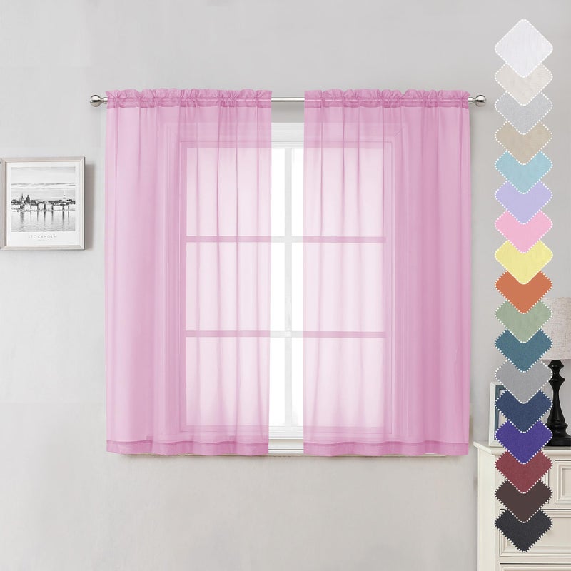 Lecloud Light Pink Sheer Curtains 72 Inches Long 2 Panels  Light Filtering Curtains for Living Room  Farmhouse Voile Rod Pocket Curtain Drapes for Bedroom Dinning Room  Each Panel 42 X 72 Inch - Image 2