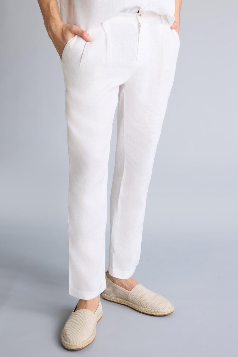 DeFacto White Man Relax Fit Linen Trousers Casual - Image 2