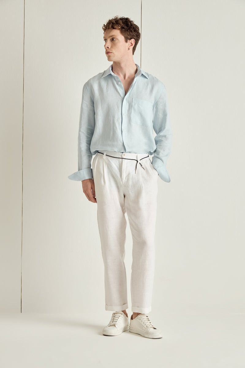 DeFacto White Man Relax Fit Linen Trousers Casual - Image 1