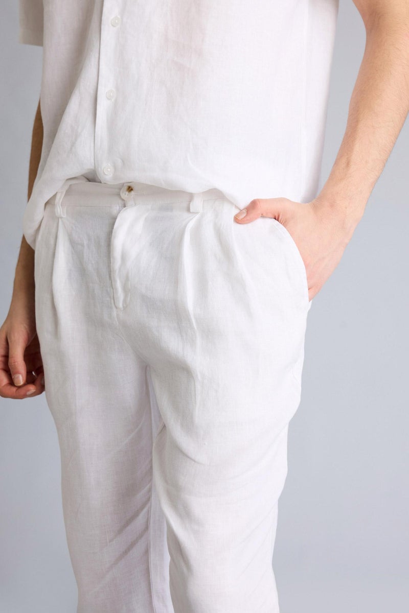 DeFacto White Man Relax Fit Linen Trousers Casual - Image 3