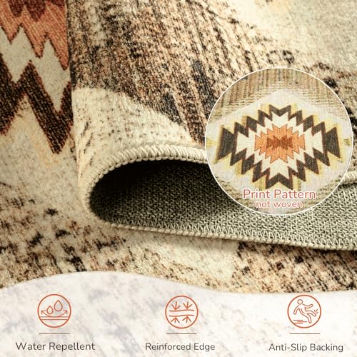 BESTSWEETIE Area Rug 4x6 Rug Machine Washable Non-Slip Low Pile Print Pattern Western Rug for Living Room Bedroom Entryway Tribal Series -Cream/Camel - Image 3