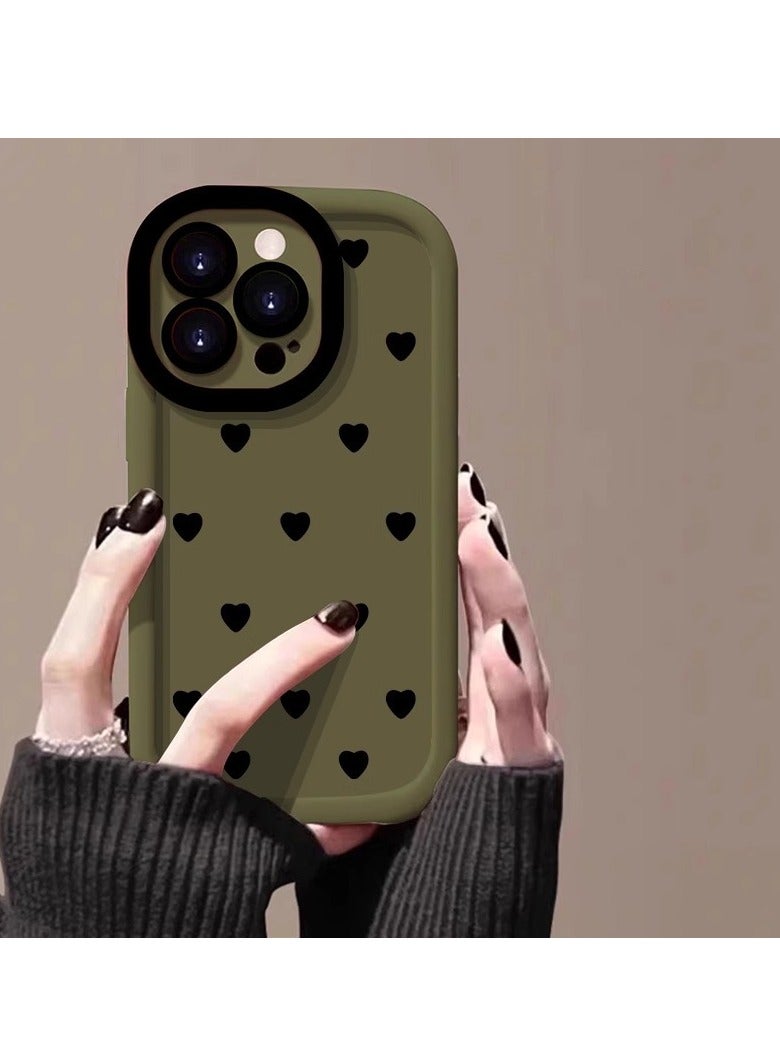 NIBEMINENT Full Screen Hearts Protective TPU Case Cover For iPhone 16, Military Green