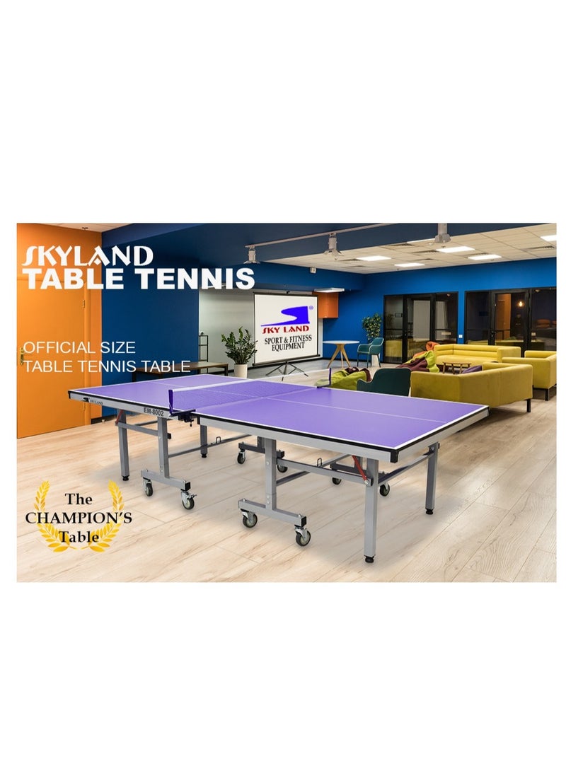 سكاي لاند طاولة تنس الطاولة بحجم رسمي EM-8002 | طاولة بينج بونج داخلية بتصميم قابل للطي | عجلات قفل كبيرة الحجم | محمولة ومضغوطة للمنزل أو المكتب أو الترفيه | طاولة تنس الطاولة مع الشبكة والمضارب مضمنة - Image 4