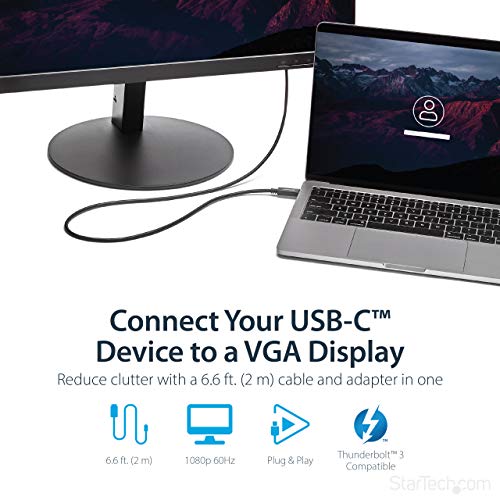 Startech.com StarTechcom 6ft2m USB C to VGA Cable 1920x12001080p USB Type C to VGA Video Active Adapter Cable Thunderbolt 3 Compatible Laptop to VGA MonitorProjector DP Alt Mode HBR2 CDP2VGAMM2MB - Image 3