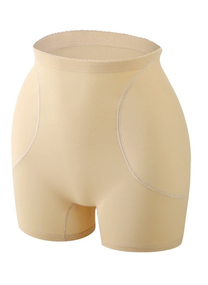 Loquat - Women's Solid Color Breathable Underwear High-Waisted Sponge Pad Hip Lift Boxer Briefs Soft Stretch Underwear Panties Beige - Image 1