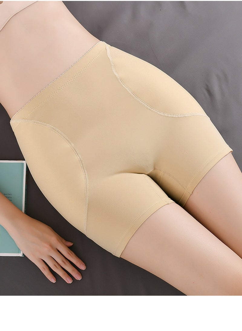 Loquat - Women's Solid Color Breathable Underwear High-Waisted Sponge Pad Hip Lift Boxer Briefs Soft Stretch Underwear Panties Beige - Image 1