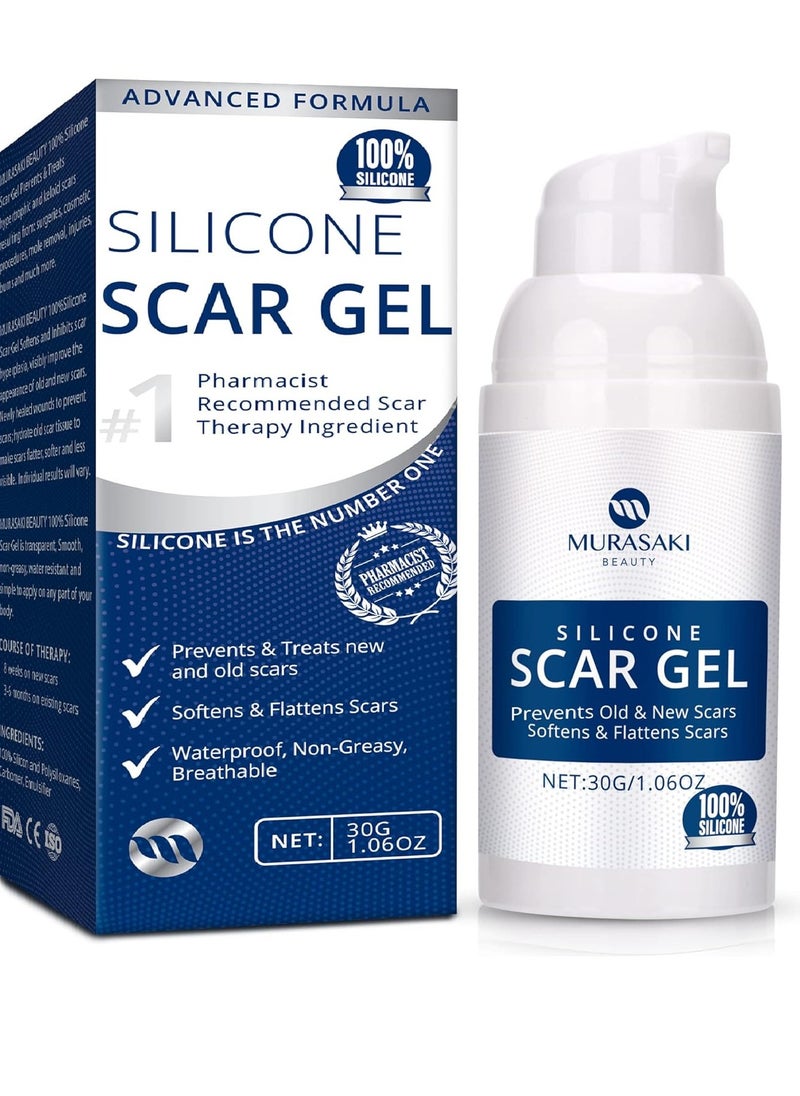 MURASAKI BEAUTY 100% Silicone Scar Gel Scar Cream - Advanced Scar Gel for Surgical Scars, C-Section, Stretch Marks, Acne, Injury, Burns, Keloids, Old and New Scars 1.06oz(30g)  - Image 1