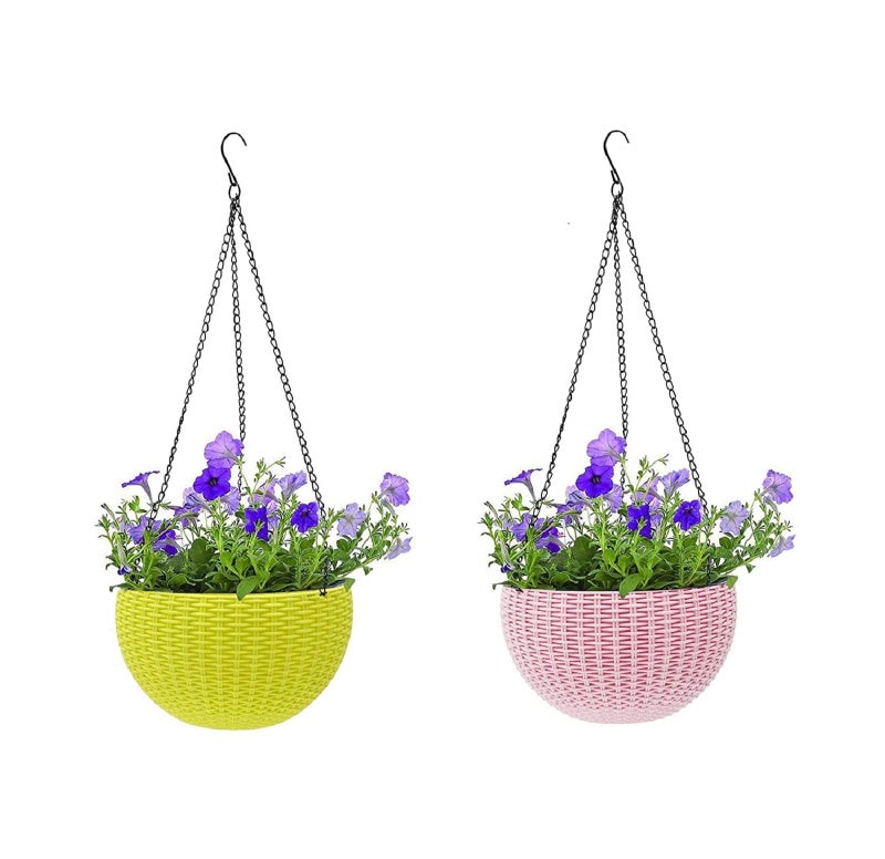 Pass Pass PASSPASSIndoor Hanging Planter Self Watering Hanging Basket Set with Drain Hole Plastic Hanging Pots for Plants Flowers Outdoor Balcony Patio Garden Home Decoration Pack of 2 - Image 1