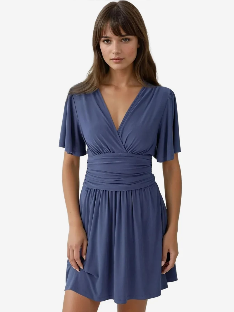 HICCUP V-Neck Short Sleeve Mini Dress