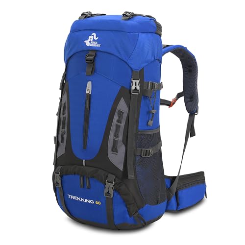 Bseash 60L Hiking Camping Backpack with Rain Cover, Waterproof Large Capacity Outdoor Sport Travel Daypack Climbing Touring (Blue) - Image 1
