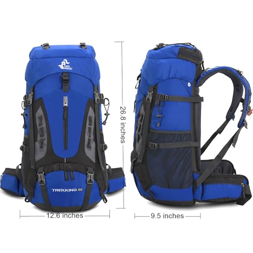 Bseash 60L Hiking Camping Backpack with Rain Cover, Waterproof Large Capacity Outdoor Sport Travel Daypack Climbing Touring (Blue) - Image 2