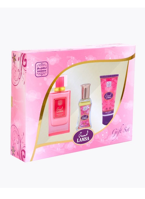 Lamsa Luxury Gift Set (3 Pcs) - Aqua Perfume, Roll-On Perfume Oil, and Hydrating Body Cream - Non-Alcoholic, Hypoallergenic, Long-Lasting Fragrance, Ideal for Sensitive Skin