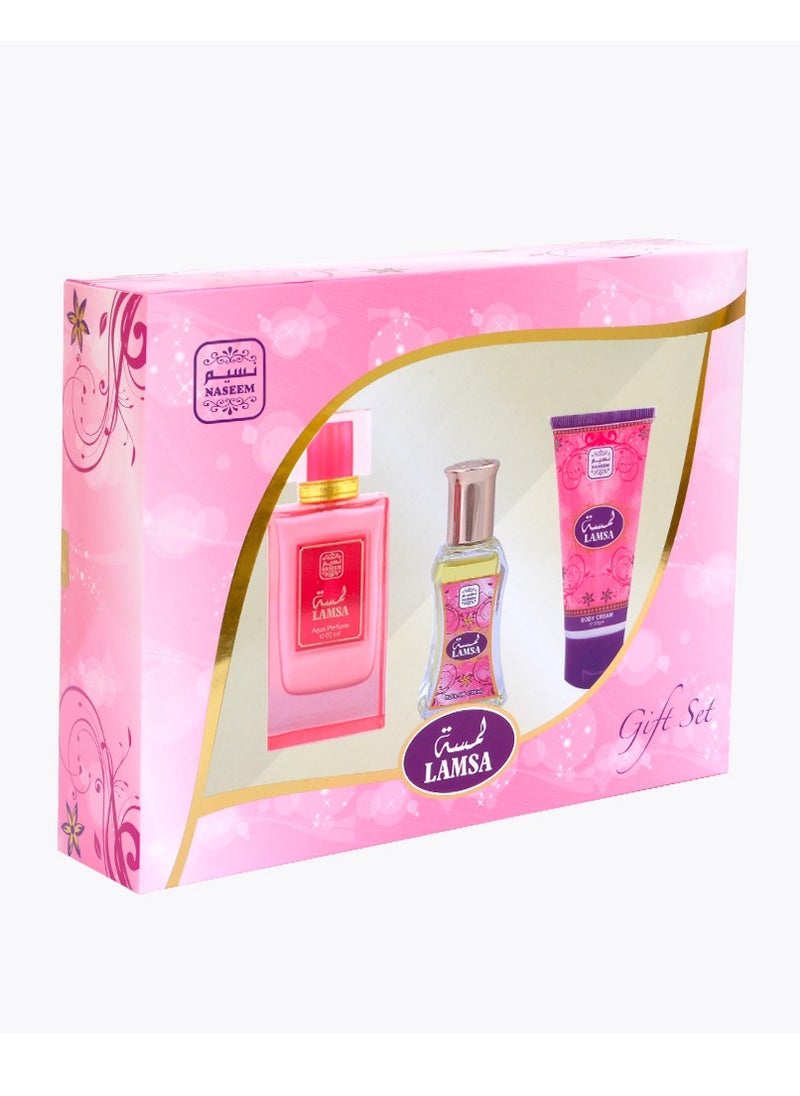 Naseem - Lamsa Luxury Gift Set (3 Pcs) - Aqua Perfume, Roll-On Perfume Oil, and Hydrating Body Cream - Non-Alcoholic, Hypoallergenic, Long-Lasting Fragrance, Ideal for Sensitive Skin - Image 1