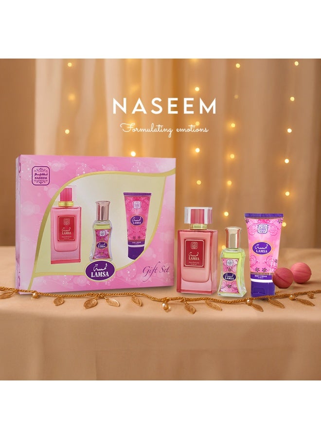 Naseem Lamsa Luxury Gift Set 3pcs -(Eau De Parfum, Roll-On Perfume Oil & Body Cream) image 3
