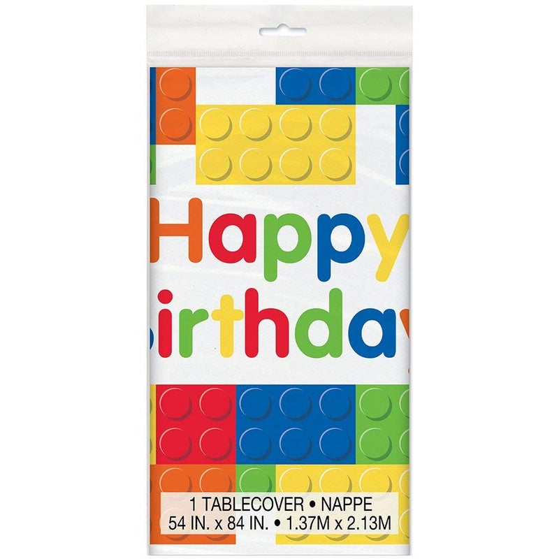 Unique Building Blocks Birthday Plastic Tablecloth 84 X 54 - Image 1