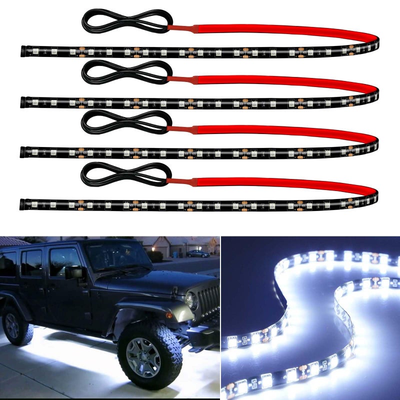 Miisiya 12V Led Light Strip Connectable 24Inch White Led Strip Lights for Car Golf Cart Motorcycle Boat Truck Cabinet Waterproof Led Light Strip,4Pack - Image 1