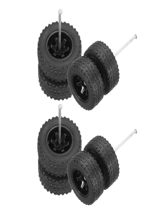 MECCANIXITY 4 Set 1/64 Wheels and Tires Set, Off-road Vehicles Real Riders Rims Includes Axles for RC Diecast Car DIY Model, Black Rims - Image 1