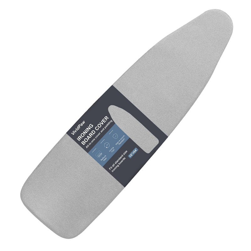 VividPaw Ironing Board Cover and Pad, Standard Size 15x54, Thick Padding, Elastic Edge, Silicone Coated, Resist Scorching, Adjustable Fastener, Heavy Duty Padded Iron Board Covers (Grey) - Image 1