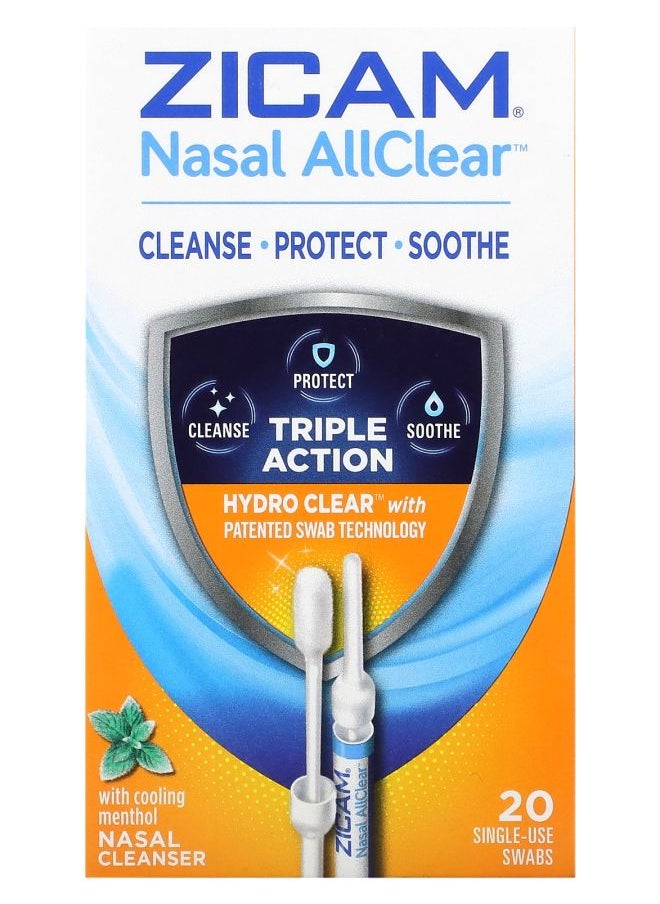 ZICAM - Nasal AllClear Nasal Cleanser with Cooling Menthol 20 Single-Use Swabs - Image 1