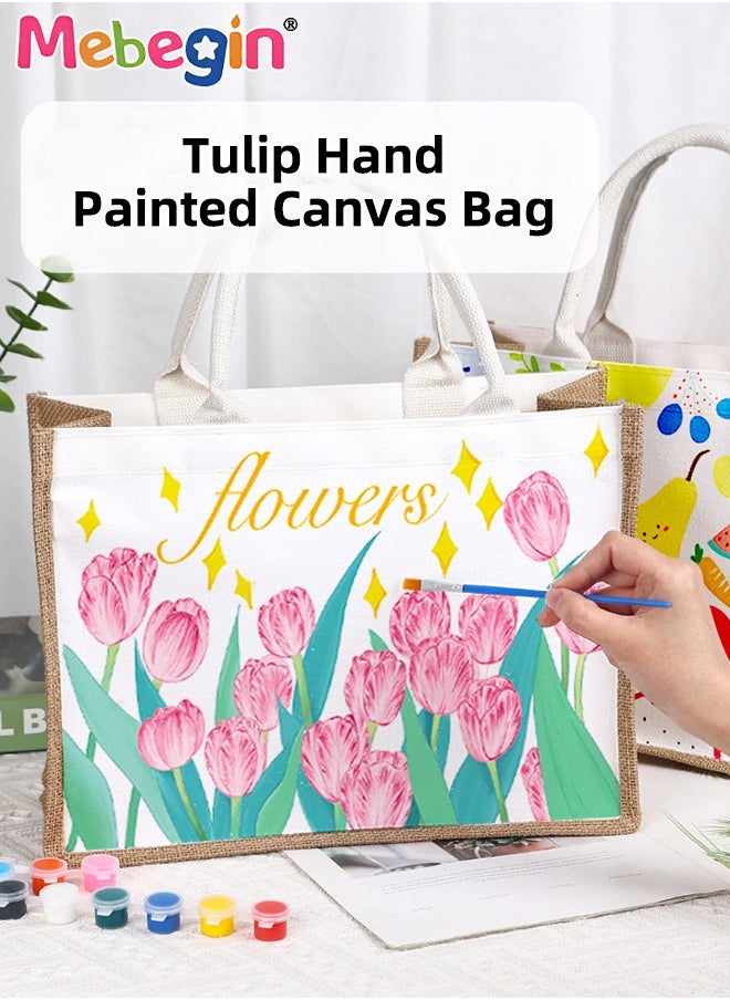 MEBEGIN DIY Tote Bag, DIY Personalized Handbag with Painting Kit, Canvas Grocery Shopping Bag with Handles, Complete Arts and Crafts, Ideal Gift for Girls, 33*13*23cm  - Image 2