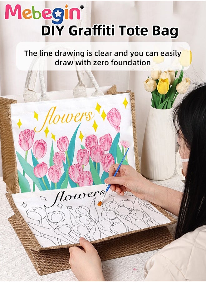 MEBEGIN DIY Tote Bag, DIY Personalized Handbag with Painting Kit, Canvas Grocery Shopping Bag with Handles, Complete Arts and Crafts, Ideal Gift for Girls, 33*13*23cm  - Image 4
