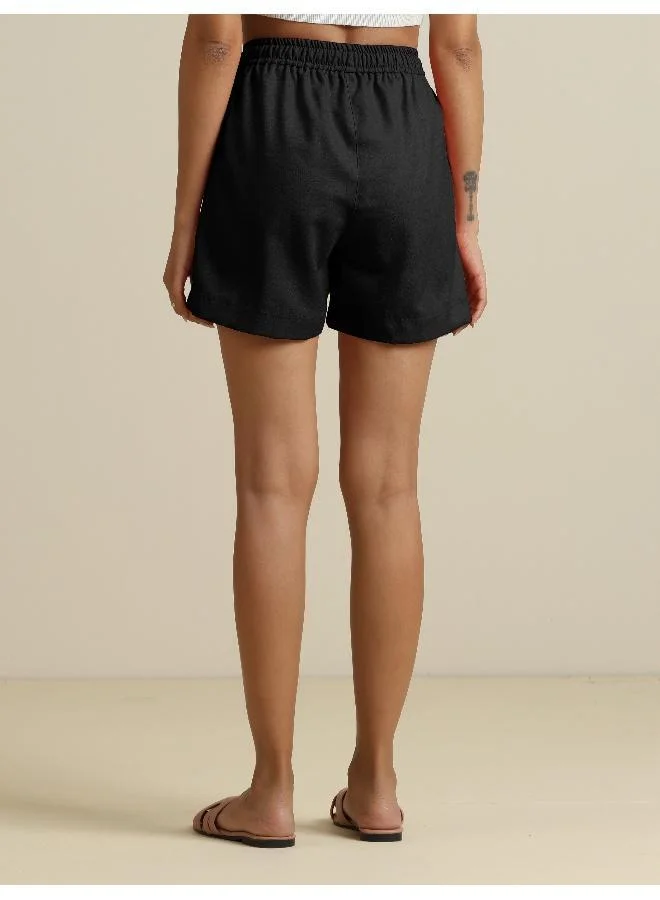 ترو برونز trueBrowns Black Cotton Blend Shorts With Drawstring
