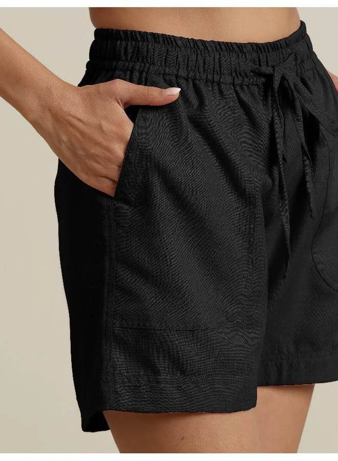 ترو برونز trueBrowns Black Cotton Blend Shorts With Drawstring