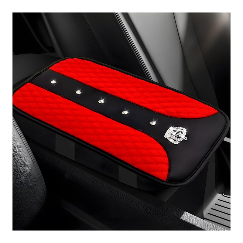 Yourkar Bling Crown Car Center Console Mats AntiSlip and Waterproof Crystal Car Armrest Pad Protector Universal Rustproof Armrest Decor Cushion for Cars SUVs Car Accessories Red - Image 3