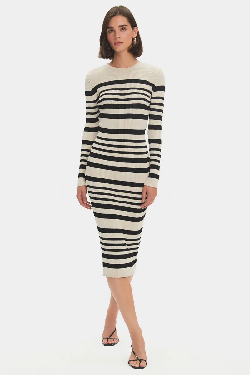جون Women's Striped Midi Knit Dress