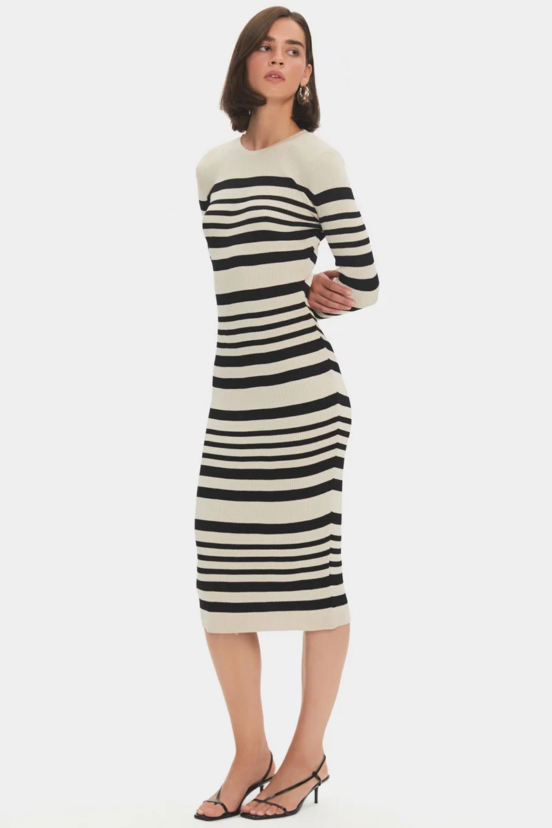 جون Women's Striped Midi Knit Dress