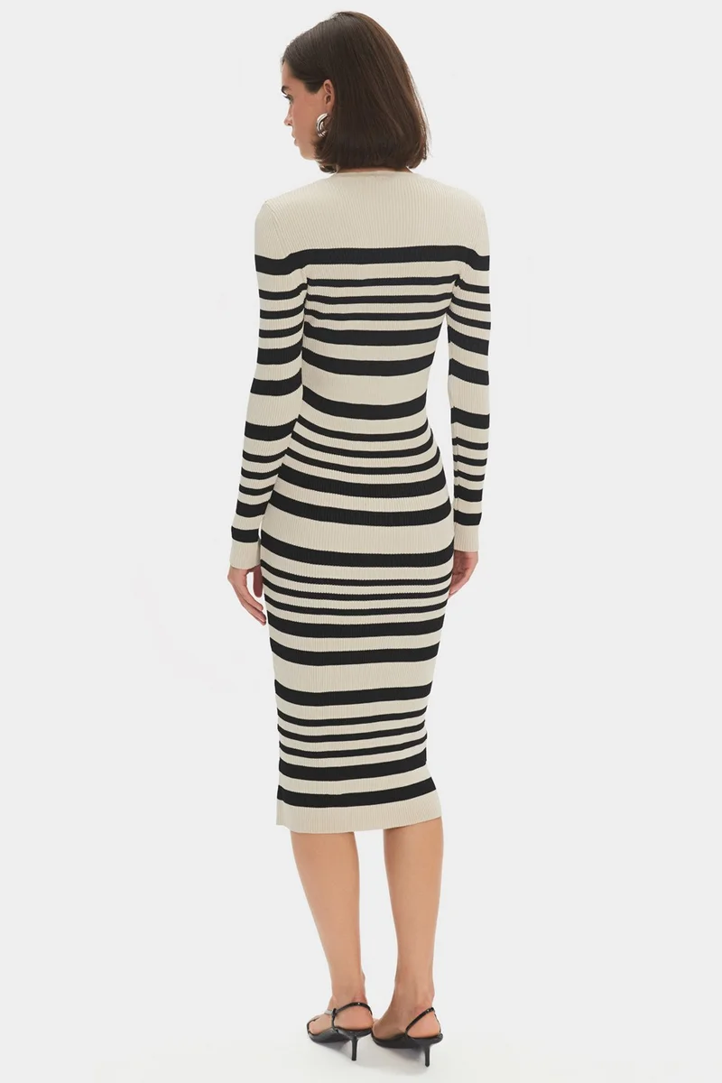 جون Women's Striped Midi Knit Dress