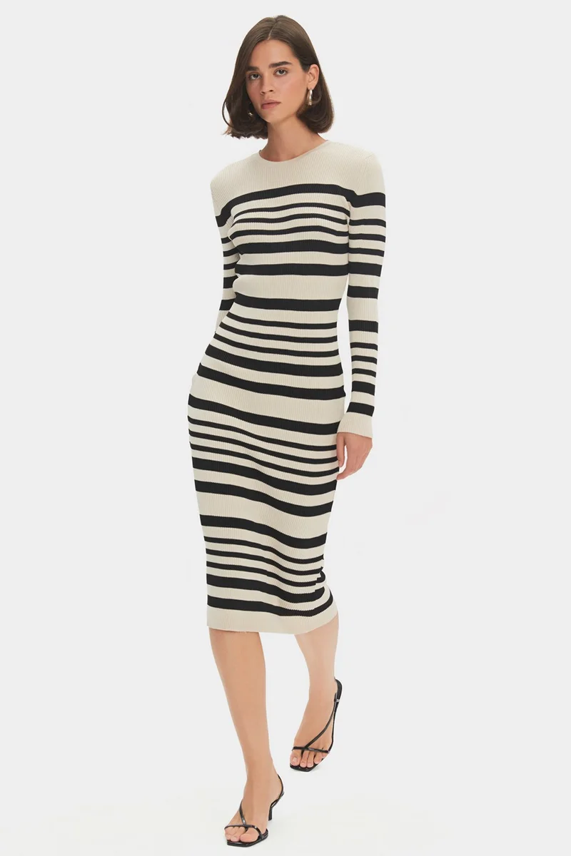 جون Women's Striped Midi Knit Dress