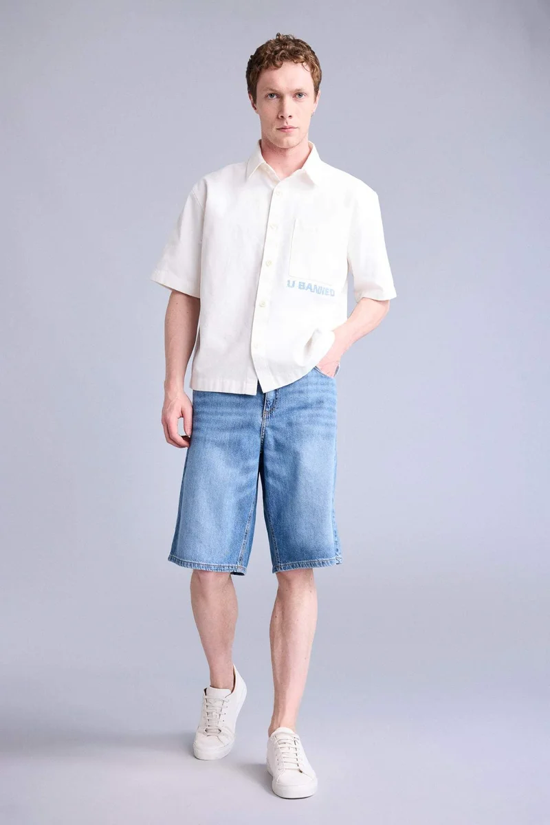DeFacto Boxy Fit Shirt Collar Printed Short Sleeve Shirt