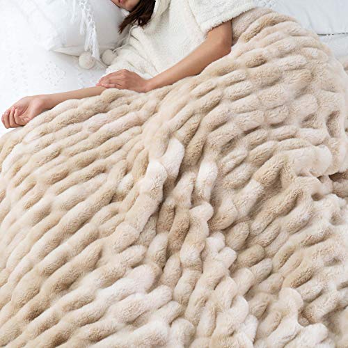 BATTILO HOME Ruched Luxurious Soft Beige Faux Fur Throw Blanket Fuzzy Plush Elegant with Reversible Mink Blanket for Sofa,Chair, Couch, Living Room, Home Decorative Blanket Tie dye (Beige, 50"x60") - Image 5