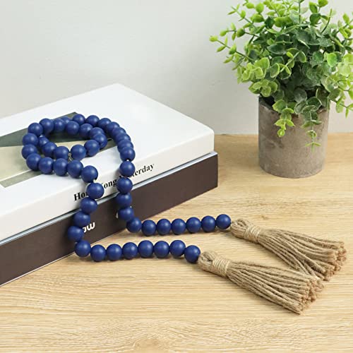 Meplait 39in Wood Bead Garland Farmhouse with Tassels,Versatile Prayer Beads Boho Chic Wall Hanging Home Decor (Navy Blue) - Image 4