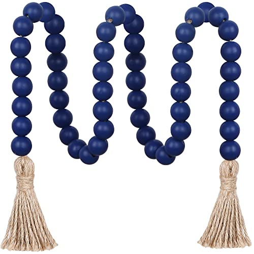 Meplait 39in Wood Bead Garland Farmhouse with Tassels,Versatile Prayer Beads Boho Chic Wall Hanging Home Decor (Navy Blue) - Image 1
