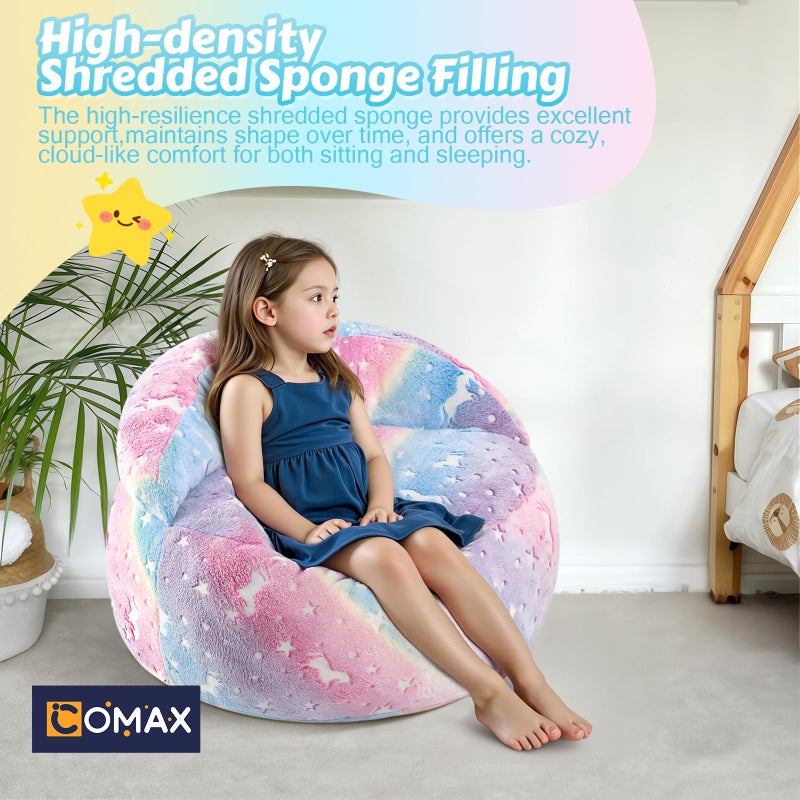 COMAX Bean Bag Chair for Kids, Unicorn Convertible Toddler Beanbag Bed, Children Bean Chair Stuffed to Floor Mattress with Filler, Colorful Rainbow - Image 5