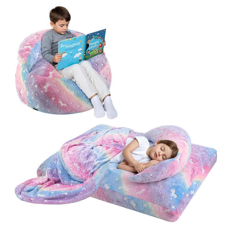COMAX Bean Bag Chair for Kids, Unicorn Convertible Toddler Beanbag Bed, Children Bean Chair Stuffed to Floor Mattress with Filler, Colorful Rainbow - Image 1