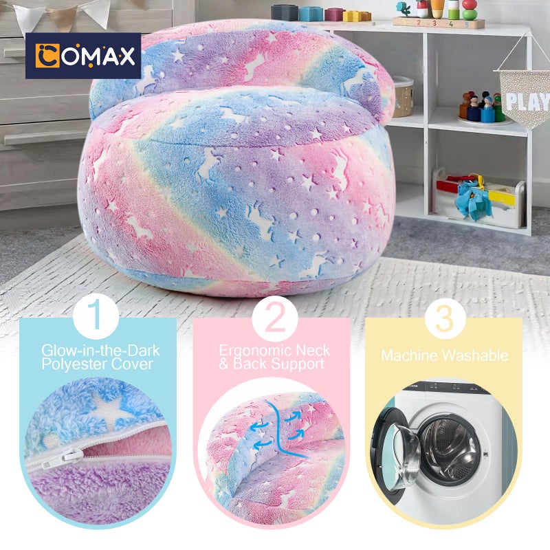 COMAX Bean Bag Chair for Kids, Unicorn Convertible Toddler Beanbag Bed, Children Bean Chair Stuffed to Floor Mattress with Filler, Colorful Rainbow - Image 3