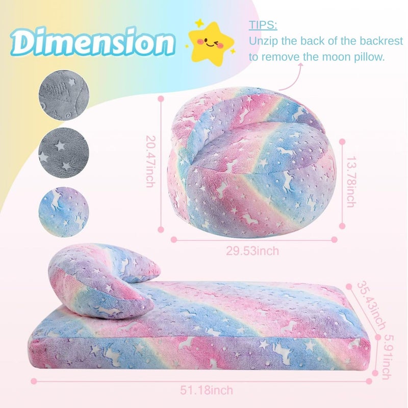 COMAX Bean Bag Chair for Kids, Unicorn Convertible Toddler Beanbag Bed, Children Bean Chair Stuffed to Floor Mattress with Filler, Colorful Rainbow - Image 2