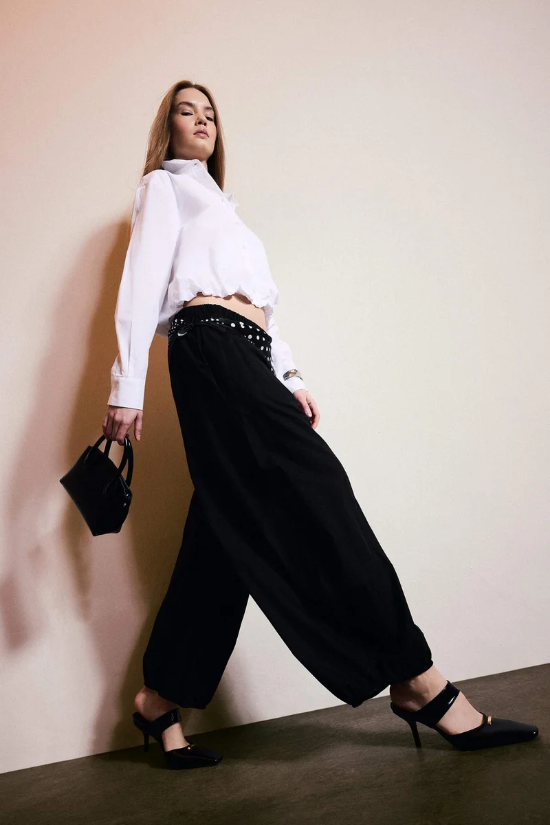 ديفاكتو Balloon Fit Regular Hem With Pockets Voile Trousers