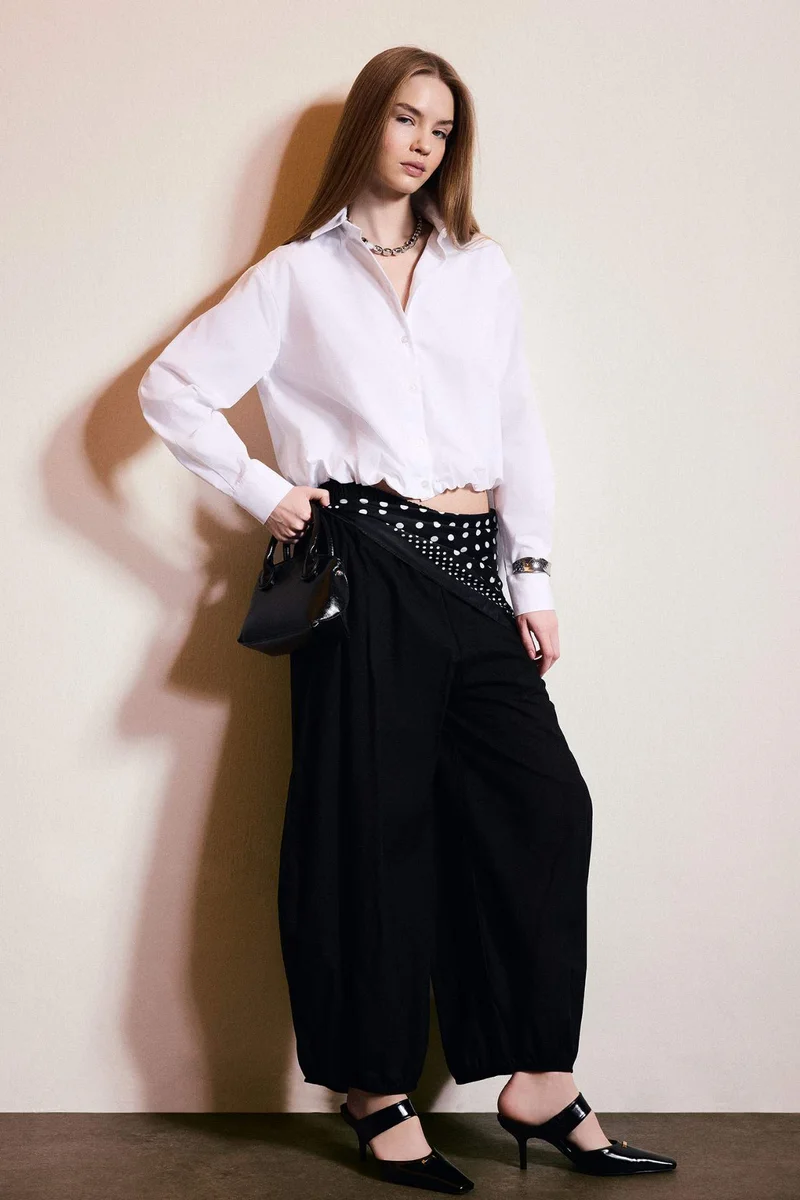 ديفاكتو Balloon Fit Regular Hem With Pockets Voile Trousers