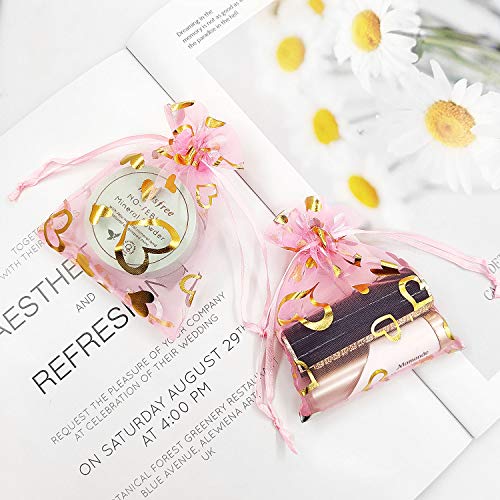 SumDirect 100Pcs 3.5x4.7 inch Sheer Pink Drawstring Heart Organza Favor Gift Bags Wedding Party Christmas Jewelry Pouches - Image 5